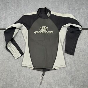 Quiksilver Wetsuit Top Long Sleeve Grey Black Logo Surf Rash Guard Mock Neck